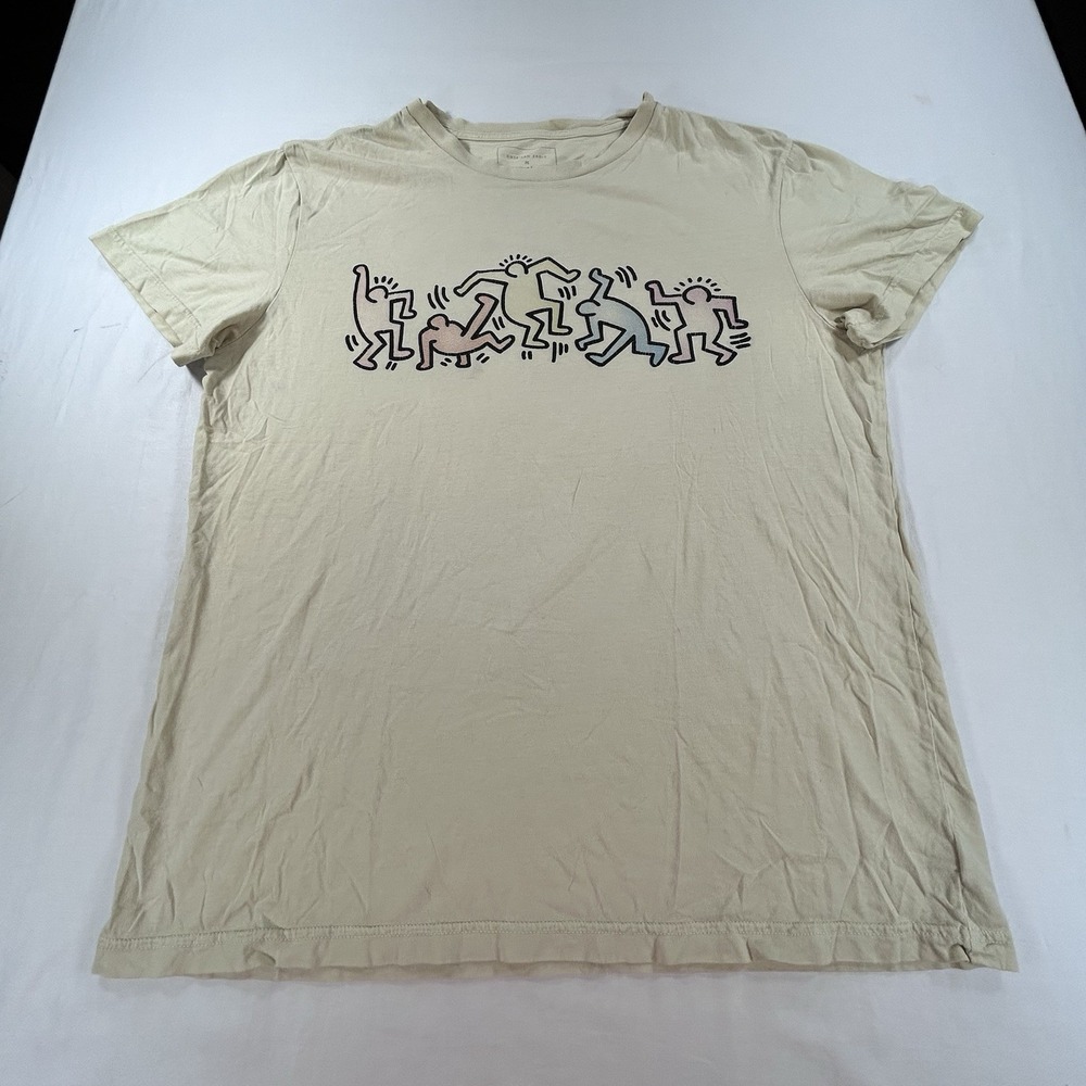 American Eagle X Keith Haring Tshirt L Dancing People Pop Art Beige Top Y2K FLAW